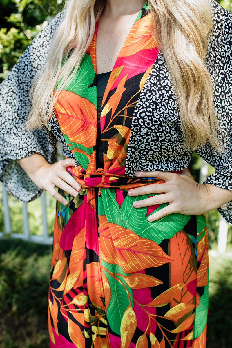 Front Tie Kaftan Night Jungle Bright