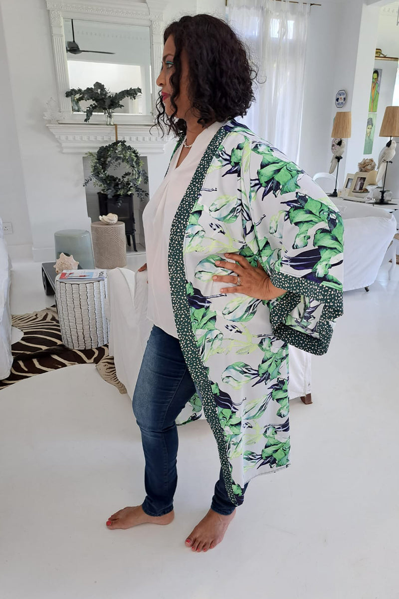 Long Border Kimono- Leafy Greens