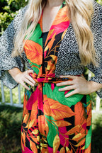 Front Tie Kaftan Night Jungle Bright