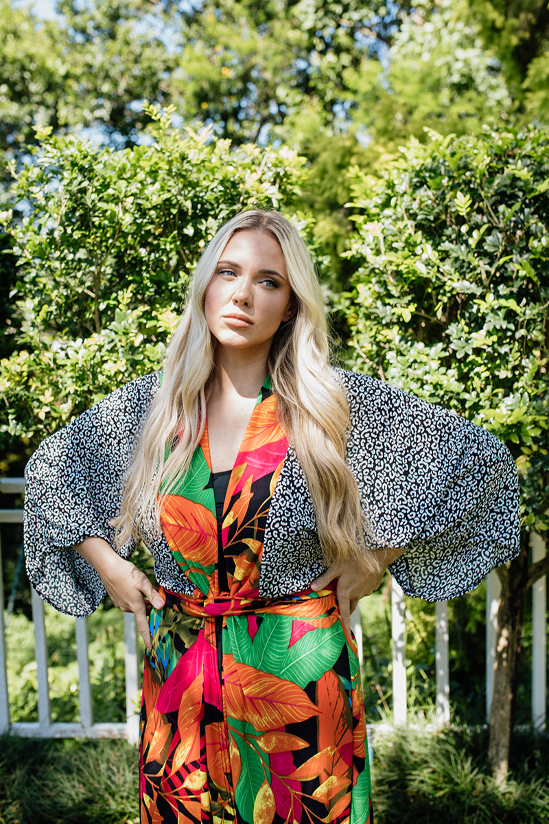 Front Tie Kaftan Night Jungle Bright