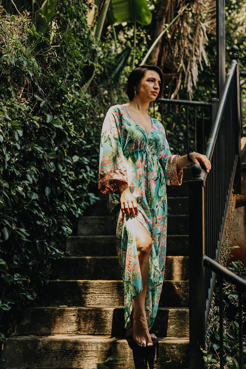 Rosa-lee Draw String Kaftan Dress Floral