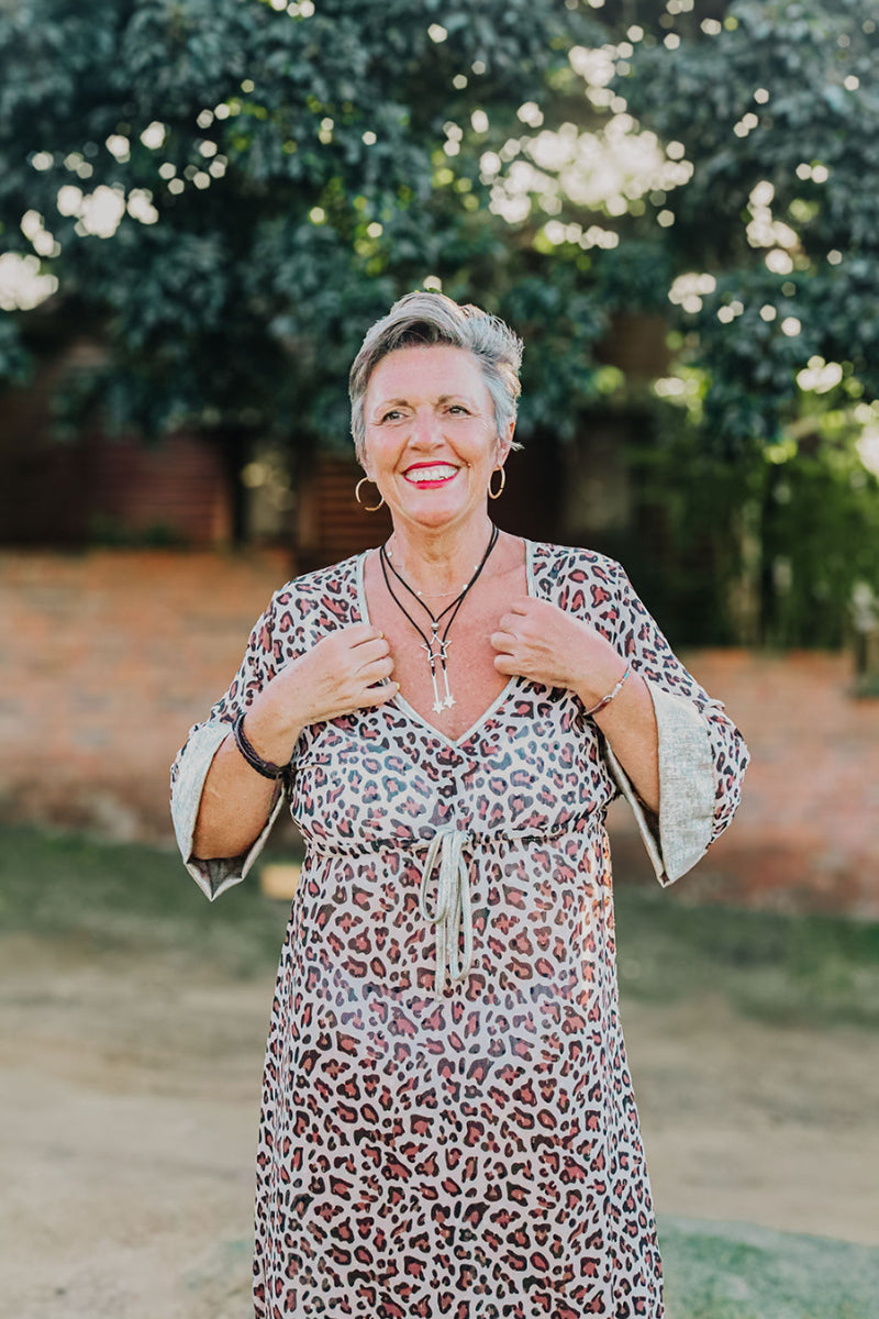 Rosa-lee Draw String Kaftan Dress Leopard