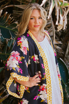 Long Border Kimono- Midnight Flower