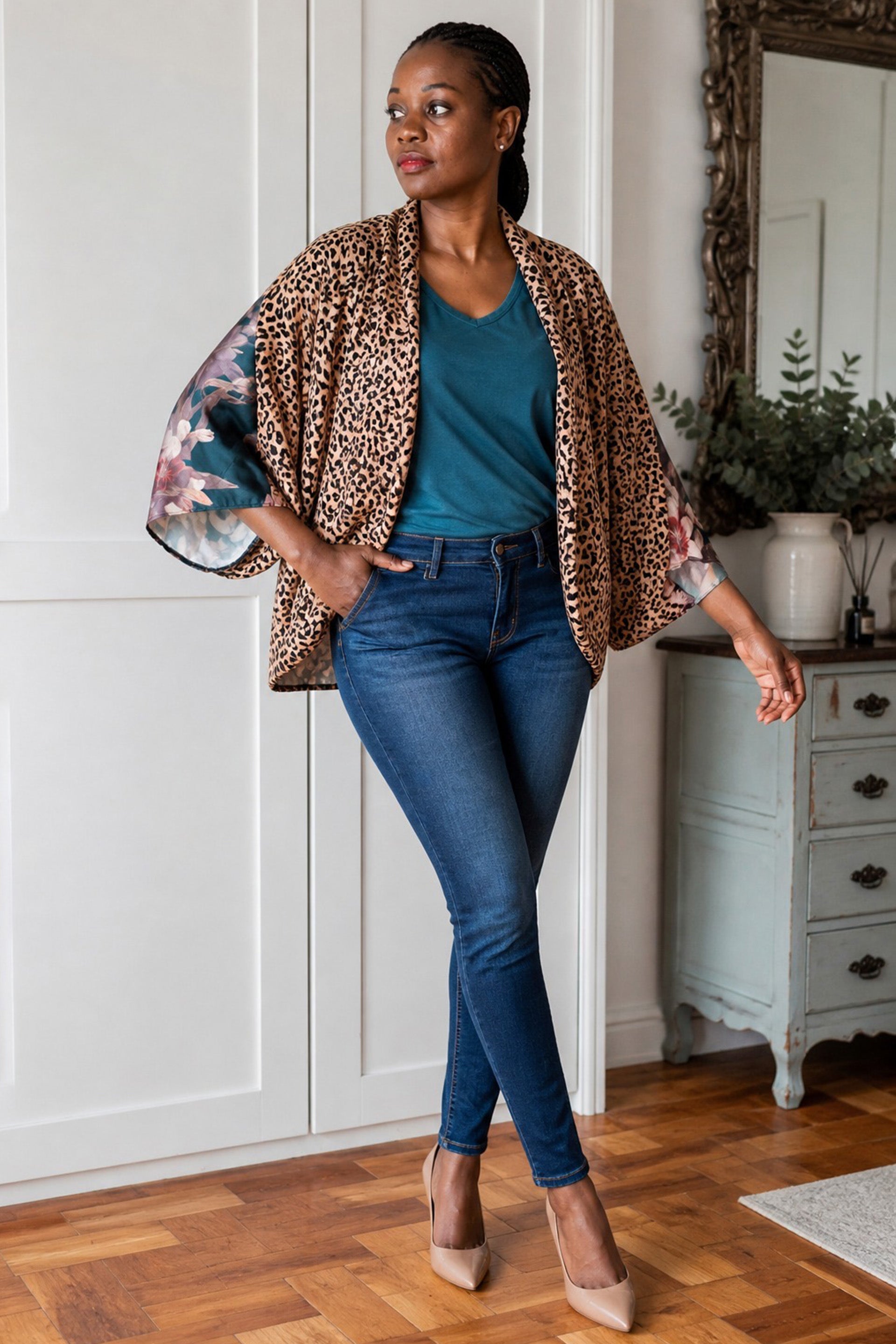 Leopard Floral Kimono Shrug