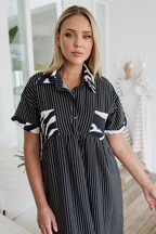 Free Flow Shirt Dress in Black & White Stripes