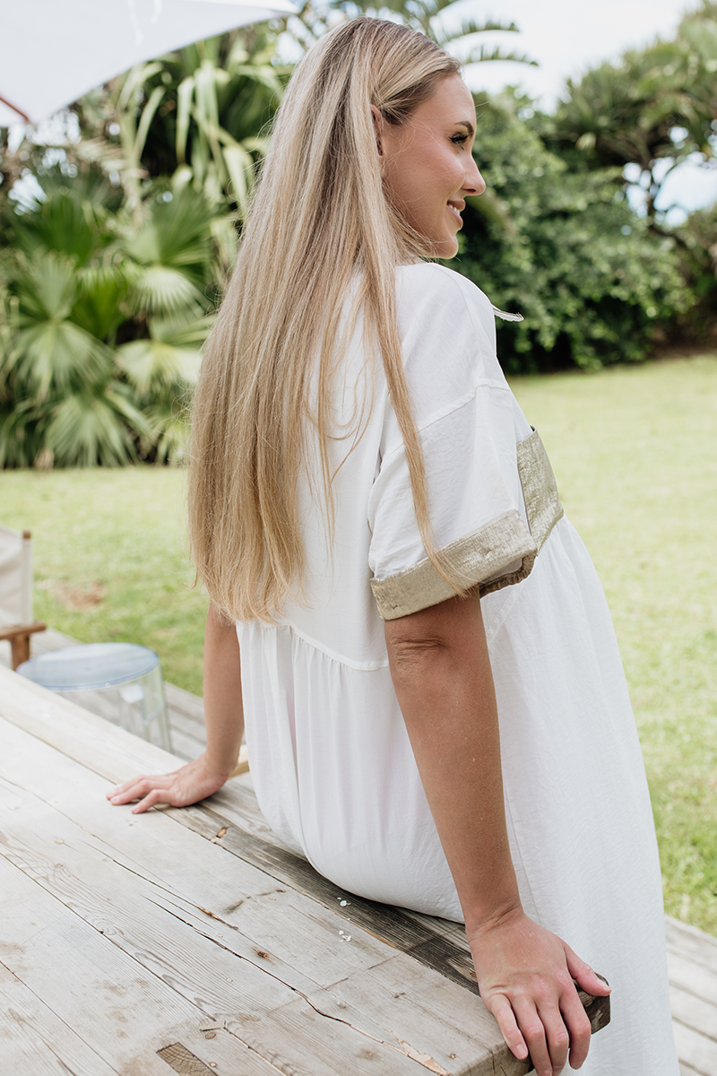 Free Flow Shirt Dress in White & Gold
