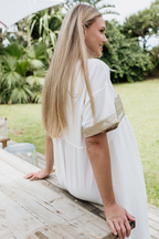 Free Flow Shirt Dress in White & Gold