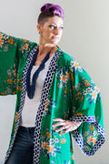 Long Border Kimono - Eastern Fusion Green