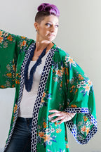 Long Border Kimono - Eastern Fusion Green