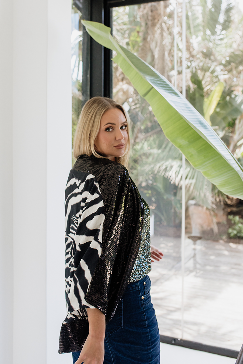 Zebra Sequin Shrug